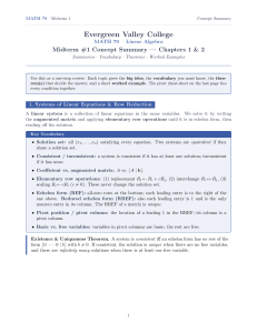 MATH 79 Midterm 1 Concept Summary: Linear Algebra Chapters 1-2