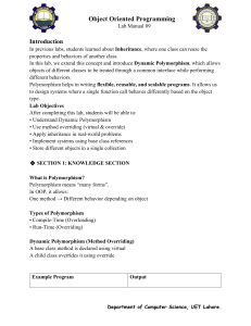 Object Oriented Programming Lab Manual 09: Dynamic Polymorphism