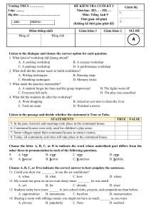 Vietnamese 9th Grade English Mid-Term Test