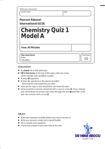 Pearson Edexcel GCSE Chemistry Quiz 1 Model A