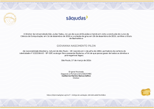 Diploma de Bacharel em Ci&ecirc;ncia da Computa&ccedil;&atilde;o - Giovanna Nascimento Pilon