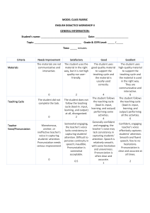 Model Class Rubric for English Didactics Workshop II