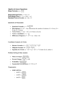 Algebra & Geometry Formulas: Linear Equations, Quadratics, Trigonometry