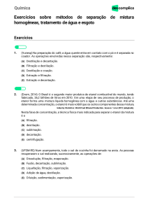 Exerc&iacute;cios de Qu&iacute;mica: Separa&ccedil;&atilde;o de Misturas, &Aacute;gua e Esgoto