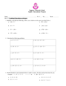 Quiz #2: Combined Operations on Integers