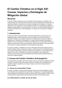 Cambio Clim&aacute;tico en el Siglo XXI: Causas, Impactos y Estrategias