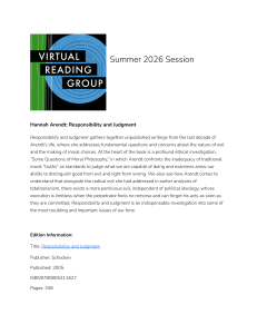 Hannah Arendt: Responsibility and Judgment Reading Group Syllabus