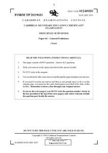 CSEC Principles of Business Paper 02 Exam 2019