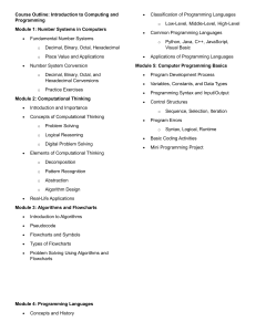 Introduction to Computing and Programming Course Outline
