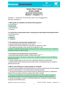 American Government Study Guide: Module 1, Chapters 1-3