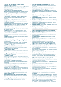 Adolescent & Youth Development: Physical, Psychological & Emotional Changes