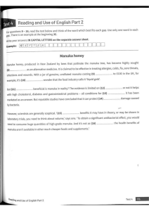 Reading and Use of English Test 4 Part 2 Manuka Honey