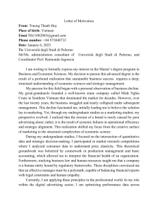 Letter of Motivation for Master's in Business and Economic Sciences