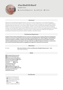 A'laa Khalil El-Sharif English Tutor Resume