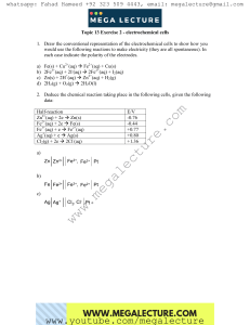 Electrochemical Cells Exercise 2 Worksheet