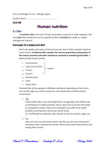Cambridge O Level Biology: Human Nutrition