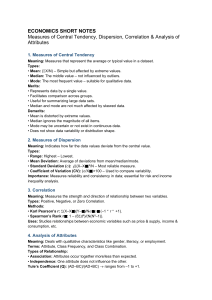 Economics Short Notes: Central Tendency, Dispersion, Correlation