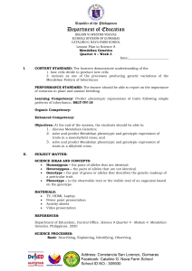 Science 8 Lesson Plan: Mendelian Genetics