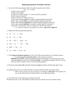 Balancing Equations Worksheet and Key