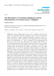Biosynthesis of Artemisinin and Phytochemistry of Artemisia annua