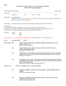 UPRM INEL 3105 Circuits Analysis I Syllabus Summer 2026