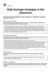 High Leverage Strategies in the Classroom Reflection Activity
