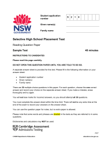 NSW Selective High School Placement Test Reading Sample