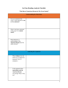 In-Class Reading Analysis Checklist: The Great Gatsby