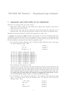 CSC/MAT A67 Tutorial 2: Propositional Logic