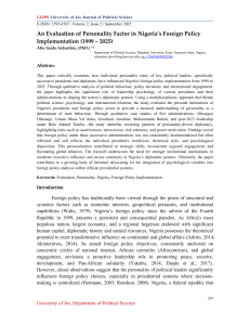 Personality Factors in Nigeria's Foreign Policy (1999-2025)