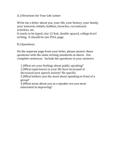 Public Speaking Assignment: Life Letter & Questions