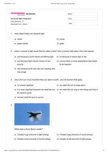 Sound and Light Energy Quiz Worksheet