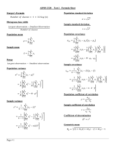 ADMS 2320 Test-1 Formula Sheet: Statistics Formulas