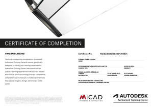 Autocad Plant 3D Course Completion Certificate