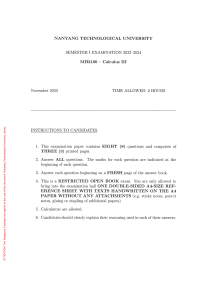 NTU MH2100 Calculus III Exam Paper 2023