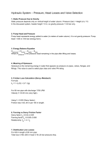 Hydraulic System: Pressure, Head Losses & Valve Selection