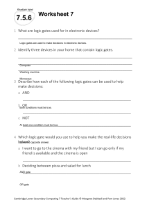 Logic Gates Worksheet - Cambridge Lower Secondary Computing 7