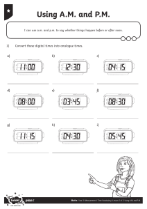 Year 3 Maths Worksheet: Using A.M. and P.M.