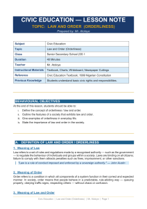 Civic Education Lesson Note: Law and Order (Orderliness)