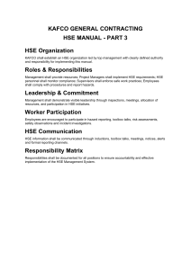 KAFCO HSE Manual Part 3: HSE Organization