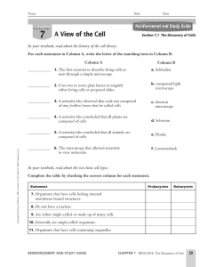 Cell Discovery Study Guide: Matching & Prokaryotes/Eukaryotes