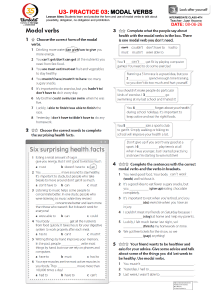 Modal Verbs Practice Worksheet: Intermediate English