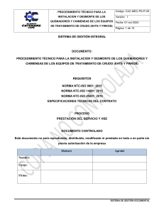 Procedimiento T&eacute;cnico: Instalaci&oacute;n y Desmonte de Quemadores y Chimeneas en EHTS y FWKOS