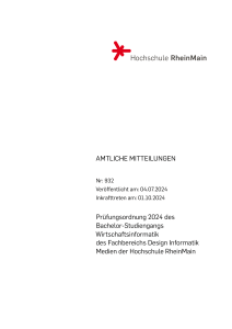 Pr&uuml;fungsordnung 2024 Bachelor Wirtschaftsinformatik Hochschule RheinMain