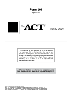 ACT Form J01 Answer Key (April 2026)