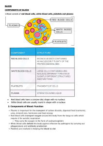 Components of Blood: Red, White Cells, Platelets, Plasma
