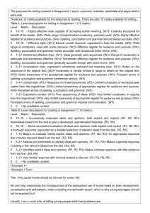 Assignment 1 Marking Criteria: Writing & Reading Levels