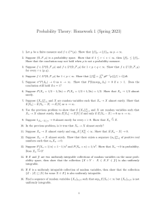 Probability Theory Homework 1 Spring 2023 Problems