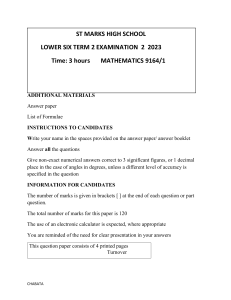 ST Marks High School Lower Six Math Exam 2023
