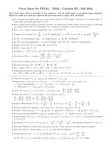 Calculus III Final Exam Cheat Sheet - M252 Fall 2022